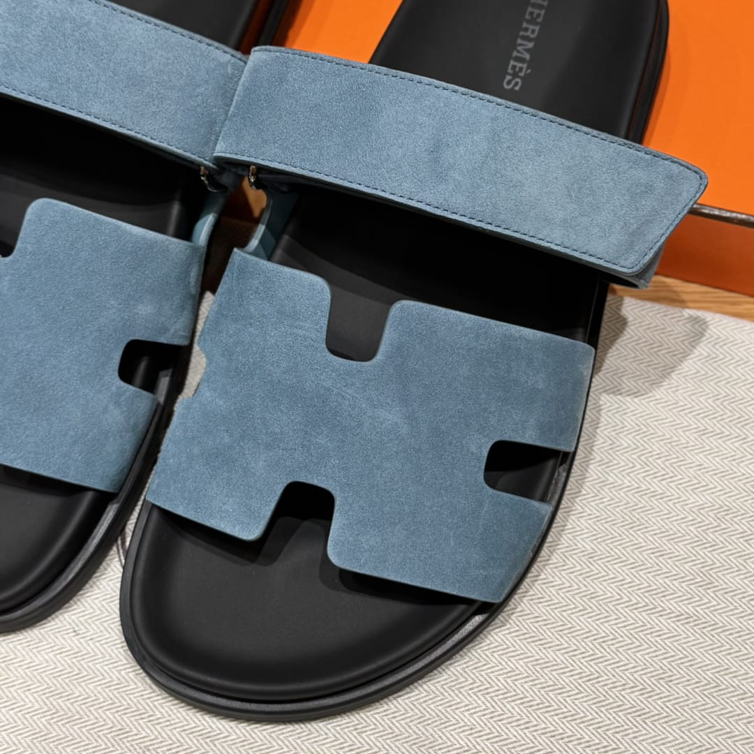 Sandales Chypre Hermès Bleu Daim