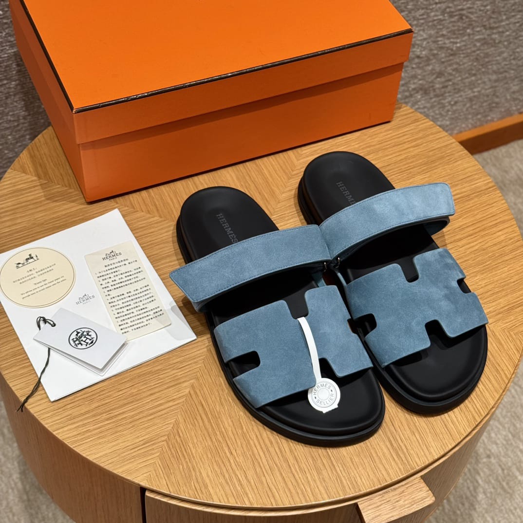 Sandales Chypre Hermès Bleu Daim